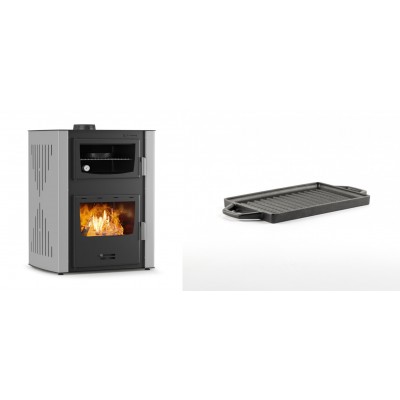 Set Kaminofen, Holzofen Wasserführend mit Backfach Velmora Fire ATS HYDRO ΜΑSΙΝΑ 90-30, 35kW + Mini-Grillplatte aus Gusseisen Solagio, 15.5x22.5cm - Kaminofen - Holzofen mit Backfach