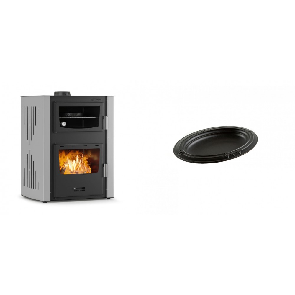 Set Kaminofen, Holzofen Wasserführend mit Backfach Velmora Fire ATS HYDRO ΜΑSΙΝΑ 90-30, 35kW + Gusseiserne auflaufform Solagio oval, 17x28cm | Holzofen | Kaminofen |