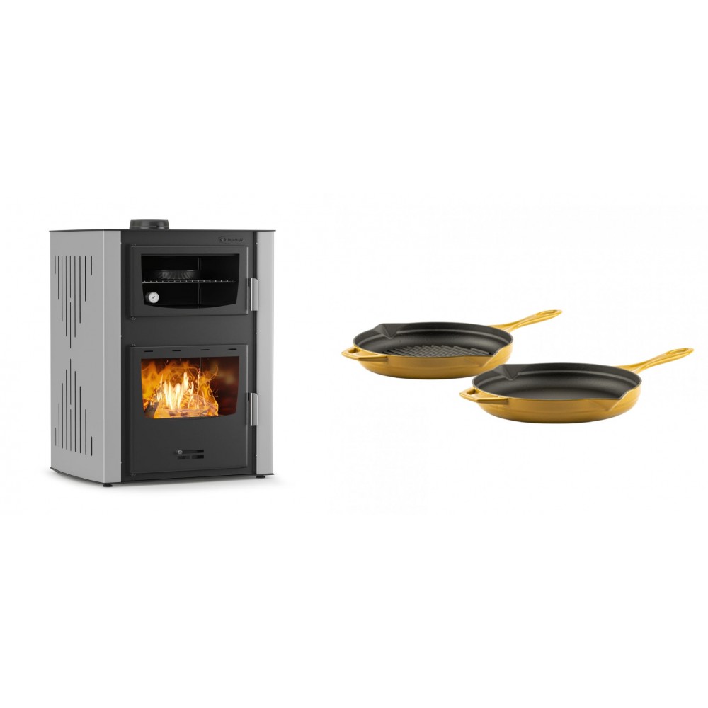 Set Kaminofen, Holzofen Wasserführend mit Backfach Velmora Fire ATS HYDRO ΜΑSΙΝΑ 90-30, 35kW + Gusseisen Topf Set aus 2 teilen Solagio, Dijon | Holzofen | Kaminofen |