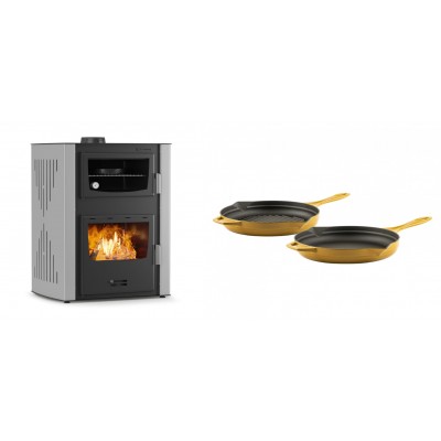 Set Kaminofen, Holzofen Wasserführend mit Backfach Velmora Fire ATS HYDRO ΜΑSΙΝΑ 90-30, 35kW + Gusseisen Topf Set aus 2 teilen Solagio, Dijon - Kaminofen - Holzofen mit Backfach