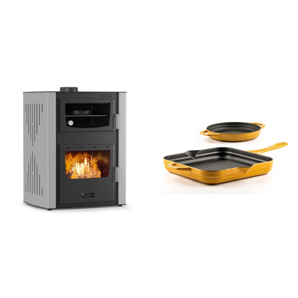 Set Kaminofen, Holzofen Wasserführend mit Backfach Velmora Fire ATS HYDRO ΜΑSΙΝΑ 90-30, 35kW + Gusseisen Topf Set aus 2 teilen Solagio, Dijon | Holzofen | Kaminofen |