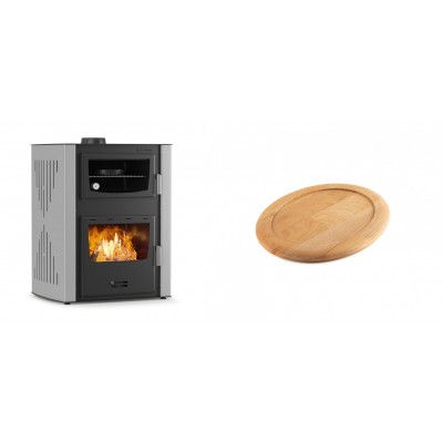 Set Kaminofen, Holzofen Wasserführend mit Backfach Velmora Fire ATS HYDRO ΜΑSΙΝΑ 90-30, 35kW + Holz untersetzer für ovale gusseisenpfanne Solagio HSFT1825 - Kaminofen - Holzofen mit Backfach