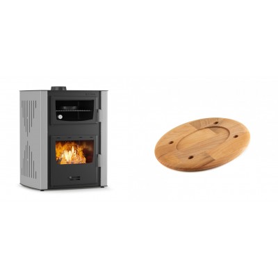 Set Kaminofen, Holzofen Wasserführend mit Backfach Velmora Fire ATS HYDRO ΜΑSΙΝΑ 90-30, 35kW + Holz untersetzer für ovale platte Solagio HSOISK1728, 17x28cm - Kaminofen - Holzofen mit Backfach