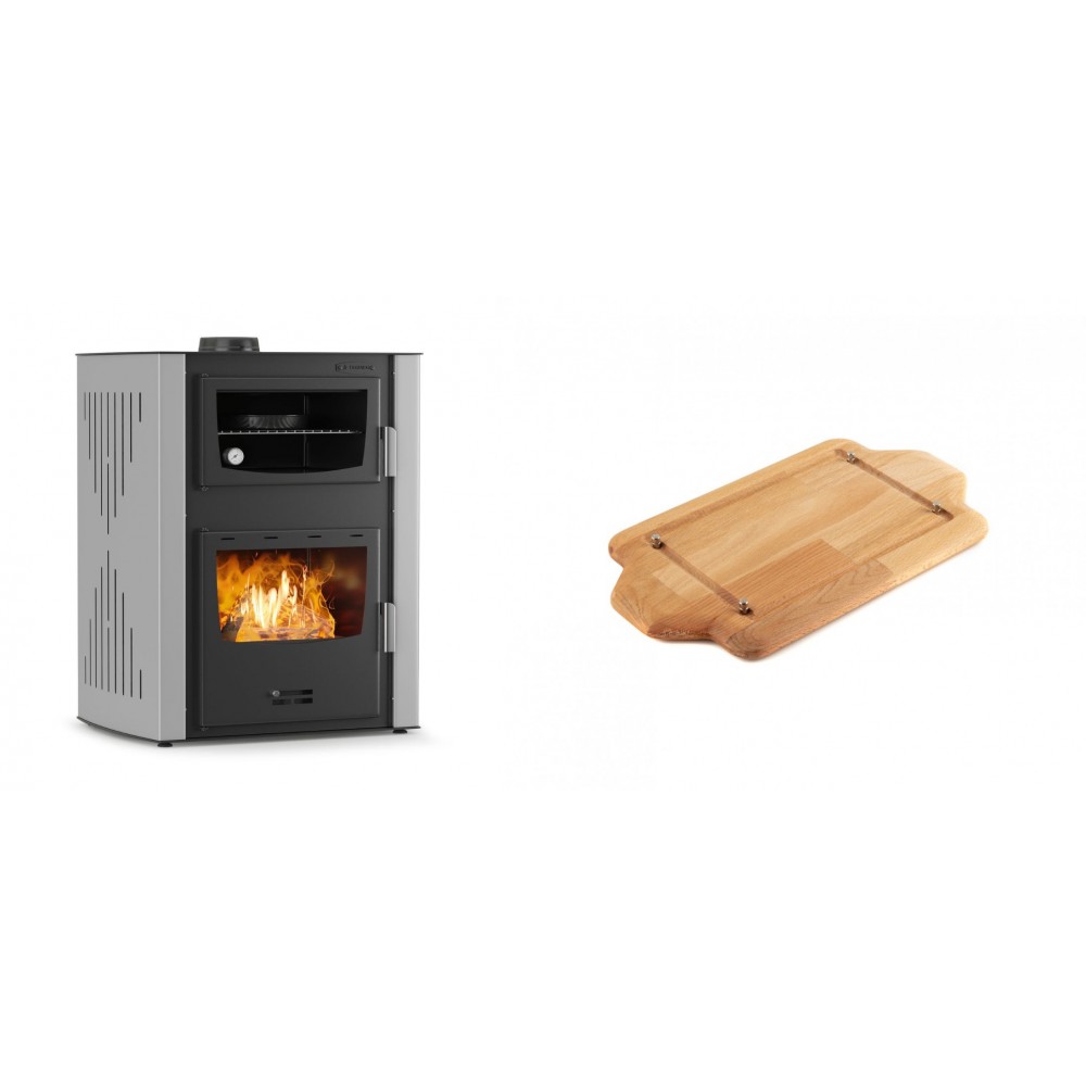 Set Kaminofen, Holzofen Wasserführend mit Backfach Velmora Fire ATS HYDRO ΜΑSΙΝΑ 90-30, 35kW + Holz untersetzer für mini-gusseisenplatte Solagio HSDDHP1522