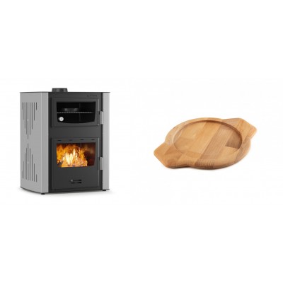 Set Kaminofen, Holzofen Wasserführend mit Backfach Velmora Fire ATS HYDRO ΜΑSΙΝΑ 90-30, 35kW + Holz untersetzer für gusseisenschüssel Solagio HSYKTV22 - Kaminofen - Holzofen mit Backfach