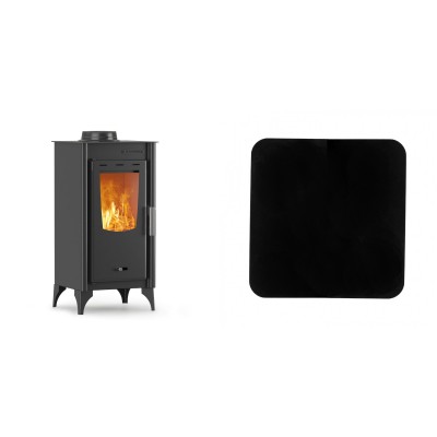 Set Kaminofen, Holzofen Velmora Fire ATS 75-10, 7.14kW + Funkenschutzplatte Stahl 2mm, Größe 98x98cm - Holzofen