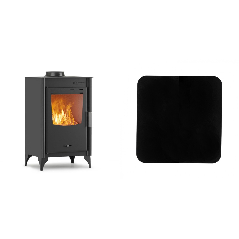 Set Kaminofen, Holzofen Velmora Fire ATS 75-20, 7.91kW + Funkenschutzplatte Stahl 2mm, Größe 98x98cm | Holzofen | Kaminofen |
