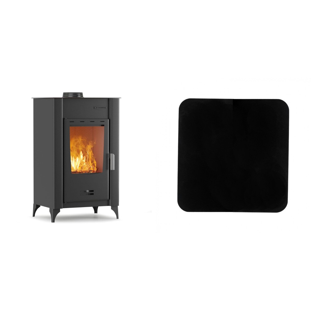 Set Kaminofen, Holzofen Velmora Fire ATS 90-20, 16.02kW + Funkenschutzplatte Stahl 2mm, Größe 98x98cm