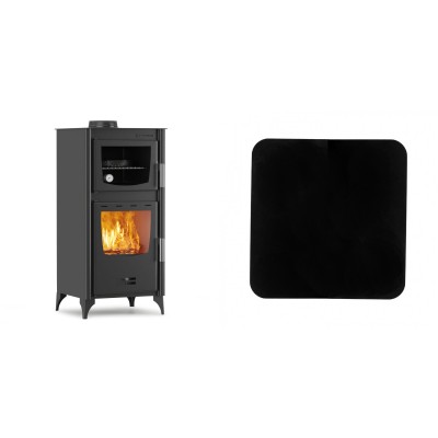 Set Kaminofen, Holzofen mit Backfach Velmora Fire ATS 90-25 ΜΑSΙΝΑ, 12.04kW + Funkenschutzplatte Stahl 2mm, Größe 98x98cm - Kaminofen - Holzofen mit Backfach