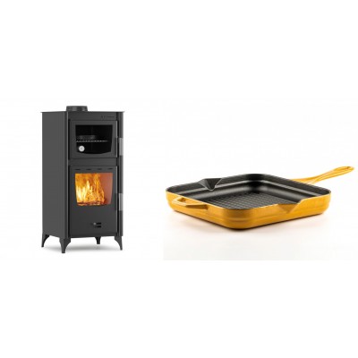 Set Kaminofen, Holzofen mit Backfach Velmora Fire ATS 90-25 ΜΑSΙΝΑ, 12.04kW + Emaillierte grillpfanne Gusseisen Solagio, Dijon, 28х28cm - Kaminofen - Holzofen mit Backfach