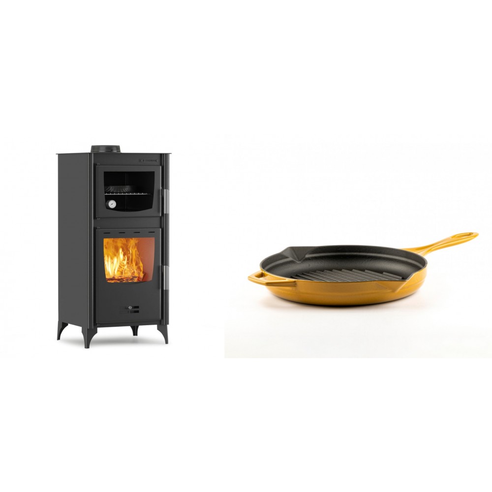 Set Kaminofen, Holzofen mit Backfach Velmora Fire ATS 90-25 ΜΑSΙΝΑ, 12.04kW + Emaillierte grillpfanne Gusseisen Solagio, Dijon, Ф24cm | Holzofen | Kaminofen |