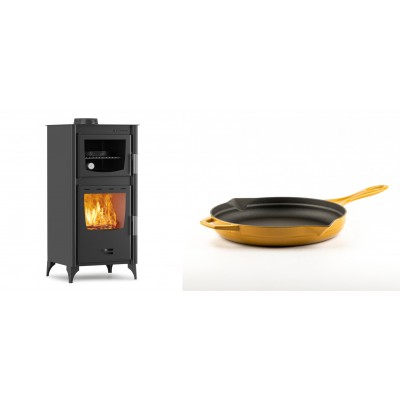 Set Kaminofen, Holzofen mit Backfach Velmora Fire ATS 90-25 ΜΑSΙΝΑ, 12.04kW + Emaillierte Gusseisenpfanne Solagio, Dijon, Ф24cm - Kaminofen - Holzofen mit Backfach