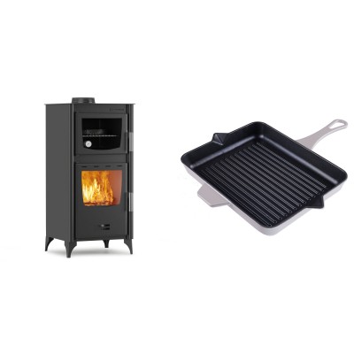 Set Kaminofen, Holzofen mit Backfach Velmora Fire ATS 90-25 ΜΑSΙΝΑ, 12.04kW + Emaillierte grillpfanne Gusseisen Solagio, Ivory, 26x32cm - Kaminofen - Holzofen mit Backfach