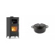 Set Kaminofen, Holzofen mit Backfach Velmora Fire ATS 90-25 ΜΑSΙΝΑ, 12.04kW + Gusseisen Topf Tiefer Solagio, Black Onyx, Ф12 | Holzofen | Kaminofen |