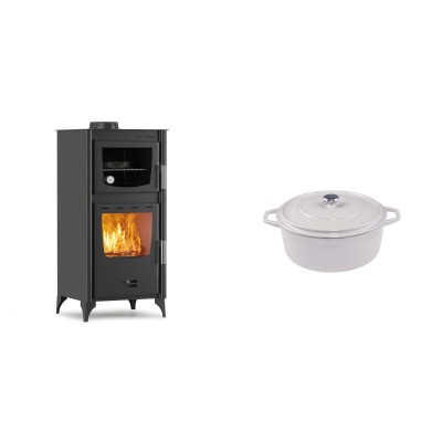 Set Kaminofen, Holzofen mit Backfach Velmora Fire ATS 90-25 ΜΑSΙΝΑ, 12.04kW + Gusseisen Topf Tiefer Solagio, Ivory, Ф12 - Kaminofen - Holzofen mit Backfach