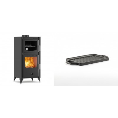 Set Kaminofen, Holzofen mit Backfach Velmora Fire ATS 90-25 ΜΑSΙΝΑ, 12.04kW + Mini-Grillplatte aus Gusseisen Solagio, 15.5x22.5cm - Kaminofen - Holzofen mit Backfach