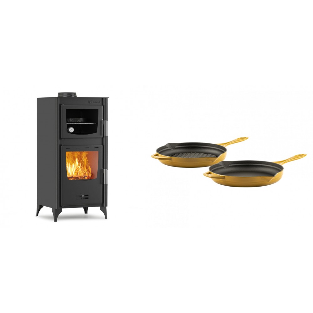 Set Kaminofen, Holzofen mit Backfach Velmora Fire ATS 90-25 ΜΑSΙΝΑ, 12.04kW + Gusseisen Topf Set aus 2 teilen Solagio, Dijon | Holzofen | Kaminofen |