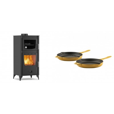 Set Kaminofen, Holzofen mit Backfach Velmora Fire ATS 90-25 ΜΑSΙΝΑ, 12.04kW + Gusseisen Topf Set aus 2 teilen Solagio, Dijon - Kaminofen - Holzofen mit Backfach