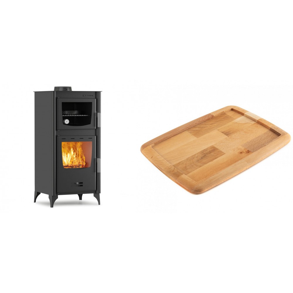 Set Kaminofen, Holzofen mit Backfach Velmora Fire ATS 90-25 ΜΑSΙΝΑ, 12.04kW + Holz untersetzer für gusseisenplatte Solagio HSST2131 | Holzofen | Kaminofen |