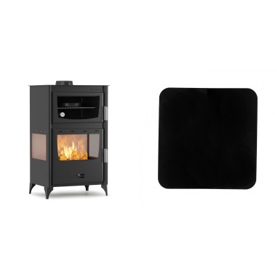 Set Kaminofen, Holzofen mit Backfach Velmora Fire ATS 90-30 3SIDE, 15.18kW + Funkenschutzplatte Stahl 2mm, Größe 98x98cm - Kaminofen - Holzofen mit Backfach