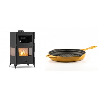 Set Kaminofen, Holzofen mit Backfach Velmora Fire ATS 90-30 3SIDE, 15.18kW + Emaillierte grillpfanne Gusseisen Solagio, Dijon, Ф28cm - Kaminofen - Holzofen mit Backfach