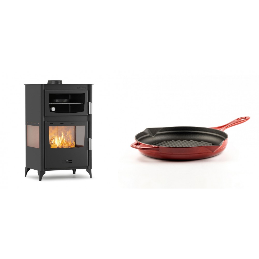 Set Kaminofen, Holzofen mit Backfach Velmora Fire ATS 90-30 3SIDE, 15.18kW + Emaillierte grillpfanne Gusseisen Solagio, Rubin, Ф24cm | Holzofen | Kaminofen |