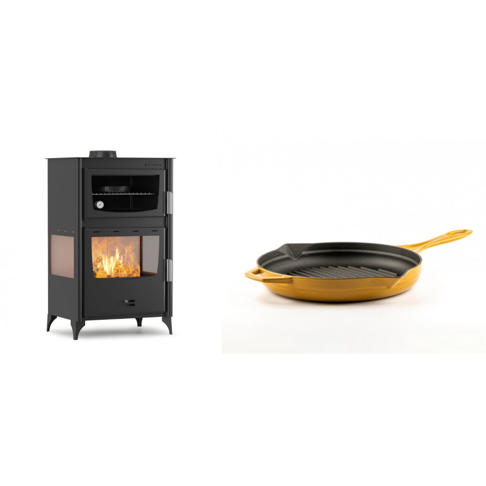 Set Kaminofen, Holzofen mit Backfach Velmora Fire ATS 90-30 3SIDE, 15.18kW + Emaillierte grillpfanne Gusseisen Solagio, Dijon, Ф24cm | Holzofen | Kaminofen |