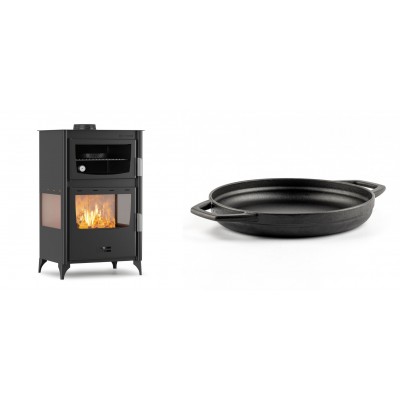 Set Kaminofen, Holzofen mit Backfach Velmora Fire ATS 90-30 3SIDE, 15.18kW + Emaillierte gusseisenpfanne mit zwei Griffen Solagio, Black Onyx, Ф22cm - Kaminofen - Holzofen mit Backfach