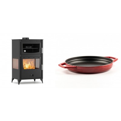 Set Kaminofen, Holzofen mit Backfach Velmora Fire ATS 90-30 3SIDE, 15.18kW + Emaillierte gusseisenpfanne mit zwei Griffen Solagio, Rubin, Ф22cm - Kaminofen - Holzofen mit Backfach