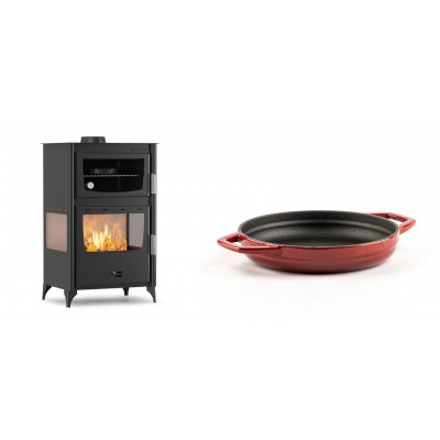 Set Kaminofen, Holzofen mit Backfach Velmora Fire ATS 90-30 3SIDE, 15.18kW + Emaillierte gusseisenpfanne mit zwei Griffen Solagio, Rubin, Ф19cm - Kaminofen - Holzofen mit Backfach