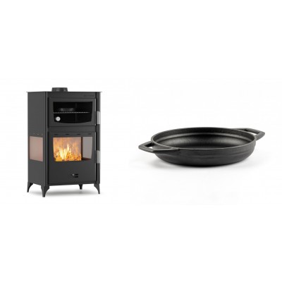 Set Kaminofen, Holzofen mit Backfach Velmora Fire ATS 90-30 3SIDE, 15.18kW + Emaillierte gusseisenpfanne mit zwei Griffen Solagio, Black Onyx, Ф19cm - Kaminofen - Holzofen mit Backfach