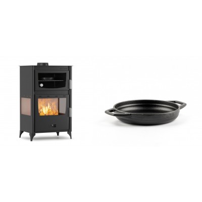 Set Kaminofen, Holzofen mit Backfach Velmora Fire ATS 90-30 3SIDE, 15.18kW + Emaillierte gusseisenpfanne mit zwei Griffen Solagio, Black Onyx, Ф16cm - Kaminofen - Holzofen mit Backfach