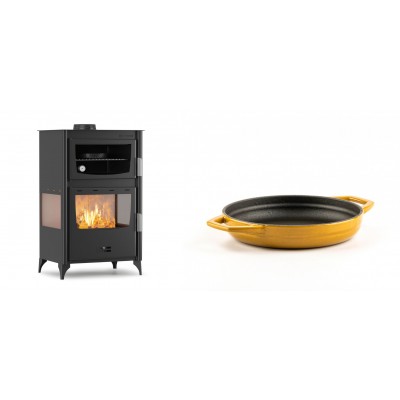 Set Kaminofen, Holzofen mit Backfach Velmora Fire ATS 90-30 3SIDE, 15.18kW + Emaillierte gusseisenpfanne mit zwei Griffen Solagio, Dijon, Ф16cm - Kaminofen - Holzofen mit Backfach