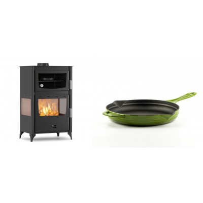 Set Kaminofen, Holzofen mit Backfach Velmora Fire ATS 90-30 3SIDE, 15.18kW + Emaillierte Gusseisenpfanne Solagio, Bamboo, Ф24cm - Kaminofen - Holzofen mit Backfach