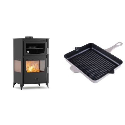 Set Kaminofen, Holzofen mit Backfach Velmora Fire ATS 90-30 3SIDE, 15.18kW + Emaillierte grillpfanne Gusseisen Solagio, Ivory, 26x32cm - Kaminofen - Holzofen mit Backfach
