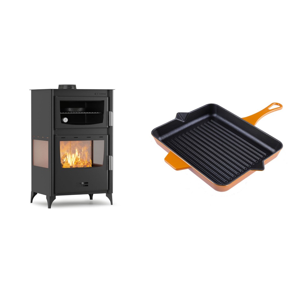 Set Kaminofen, Holzofen mit Backfach Velmora Fire ATS 90-30 3SIDE, 15.18kW + Emaillierte grillpfanne Gusseisen Solagio, Dijon, 26x32cm | Holzofen | Kaminofen |