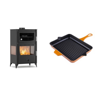 Set Kaminofen, Holzofen mit Backfach Velmora Fire ATS 90-30 3SIDE, 15.18kW + Emaillierte grillpfanne Gusseisen Solagio, Dijon, 26x32cm - Kaminofen - Holzofen mit Backfach