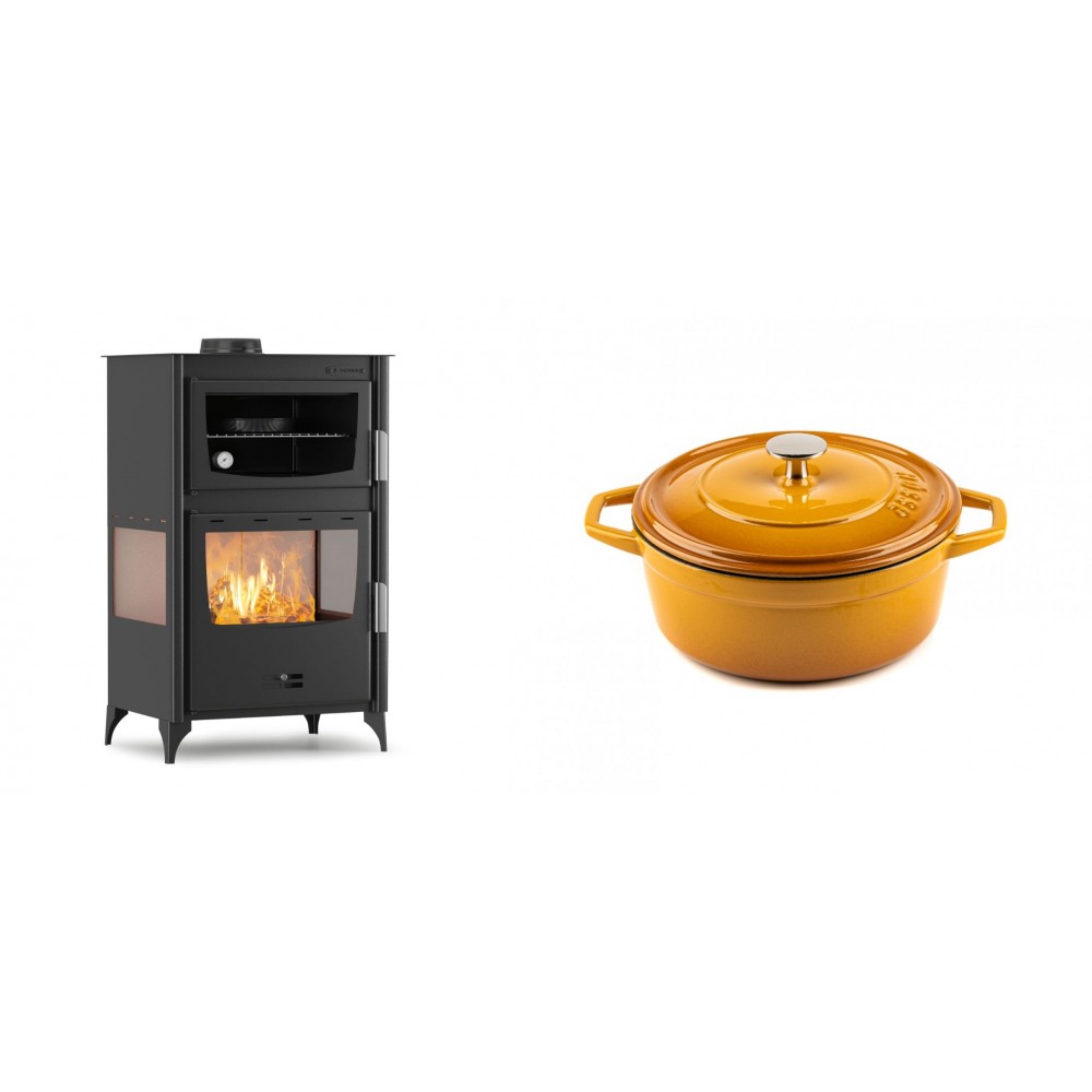 Set Kaminofen, Holzofen mit Backfach Velmora Fire ATS 90-30 3SIDE, 15.18kW + Gusseisen Topf Tiefer Solagio, Dijon, Ф20