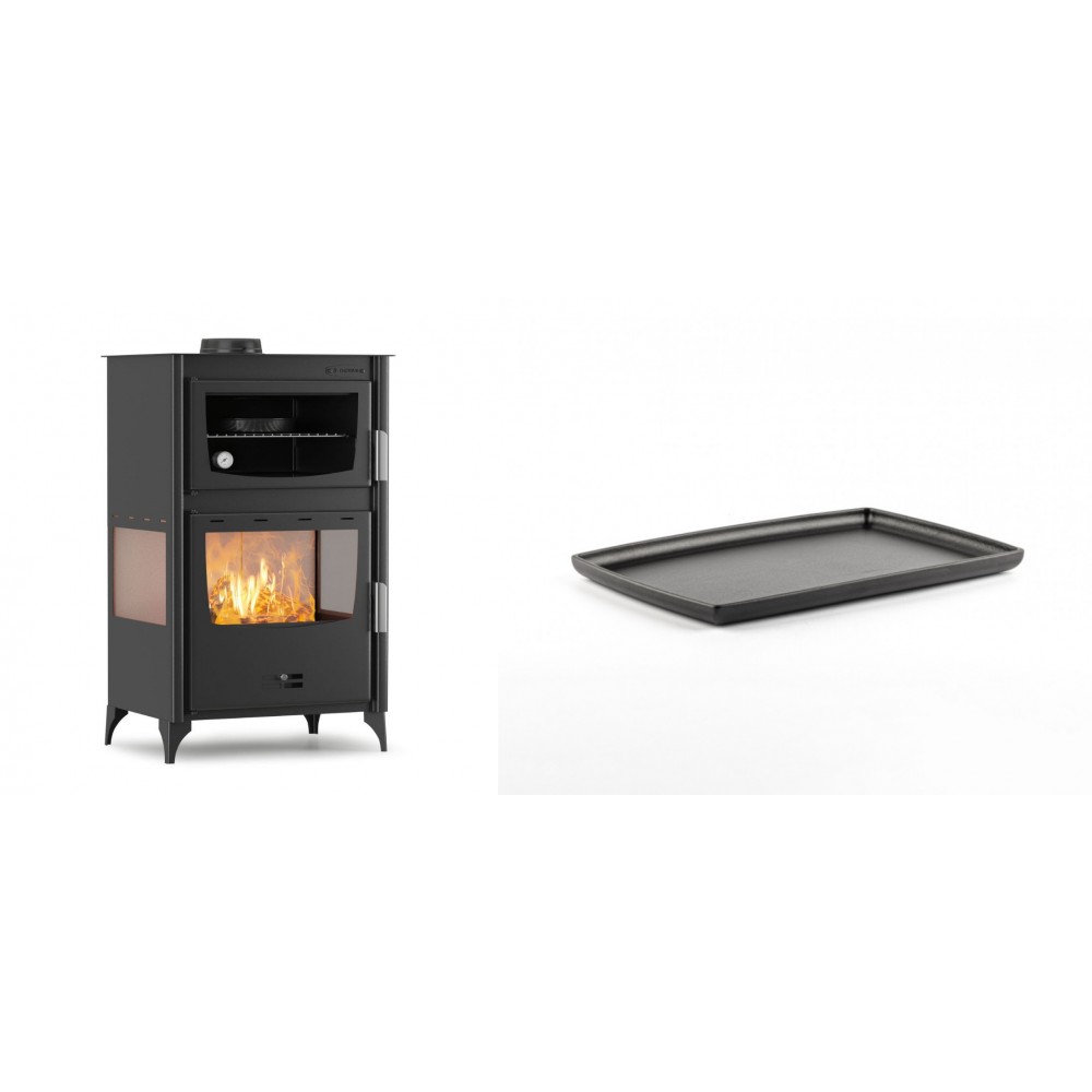 Set Kaminofen, Holzofen mit Backfach Velmora Fire ATS 90-30 3SIDE, 15.18kW + Rechteckige Servierplatte aus Gusseisen Solagio, 21x31cm | Holzofen | Kaminofen |