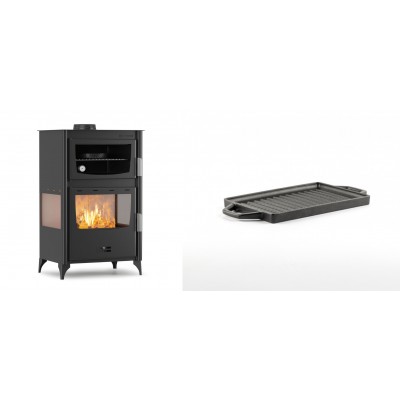 Set Kaminofen, Holzofen mit Backfach Velmora Fire ATS 90-30 3SIDE, 15.18kW + Mini-Grillplatte aus Gusseisen Solagio, 15.5x22.5cm - Kaminofen - Holzofen mit Backfach