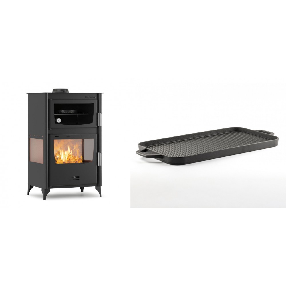 Set Kaminofen, Holzofen mit Backfach Velmora Fire ATS 90-30 3SIDE, 15.18kW + Große Grillplatte aus Gusseisen Solagio, 25x44cm | Holzofen | Kaminofen |