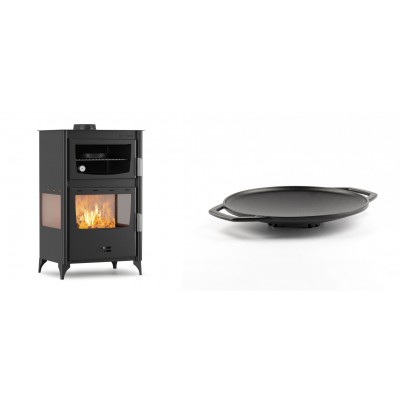 Set Kaminofen, Holzofen mit Backfach Velmora Fire ATS 90-30 3SIDE, 15.18kW + Backplatte aus Gusseisen Solagio, Ф28cm - Kaminofen - Holzofen mit Backfach