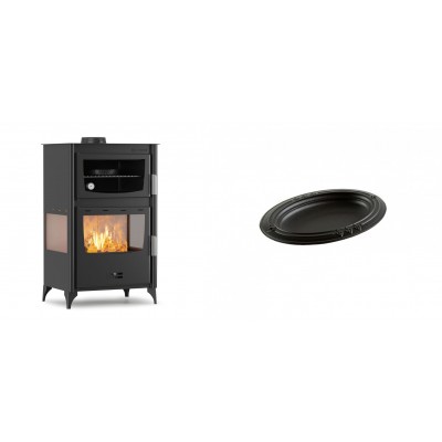 Set Kaminofen, Holzofen mit Backfach Velmora Fire ATS 90-30 3SIDE, 15.18kW + Gusseiserne auflaufform Solagio oval, 17x28cm - Kaminofen - Holzofen mit Backfach