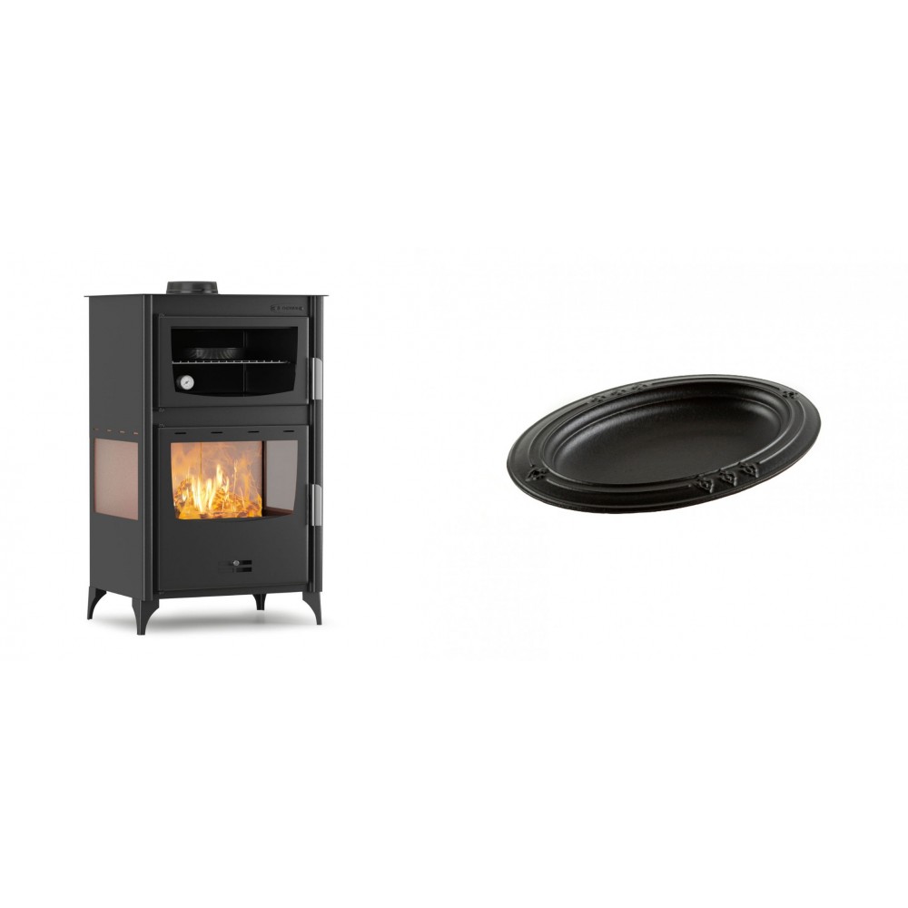 Set Kaminofen, Holzofen mit Backfach Velmora Fire ATS 90-30 3SIDE, 15.18kW + Gusseiserne auflaufform Solagio oval, 25x33cm