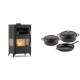 Set Kaminofen, Holzofen mit Backfach Velmora Fire ATS 90-30 3SIDE, 15.18kW + Gusseisen Topf Set aus 3 teilen Solagio, Black Onyx | Holzofen | Kaminofen |