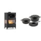 Set Kaminofen, Holzofen mit Backfach Velmora Fire ATS 90-30 3SIDE, 15.18kW + Gusseisen Topf Set aus 3 teilen Solagio, Black Onyx | Holzofen | Kaminofen |