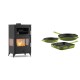 Set Kaminofen, Holzofen mit Backfach Velmora Fire ATS 90-30 3SIDE, 15.18kW + Gusseisen Topf Set aus 3 teilen Solagio, Bamboo | Holzofen | Kaminofen |