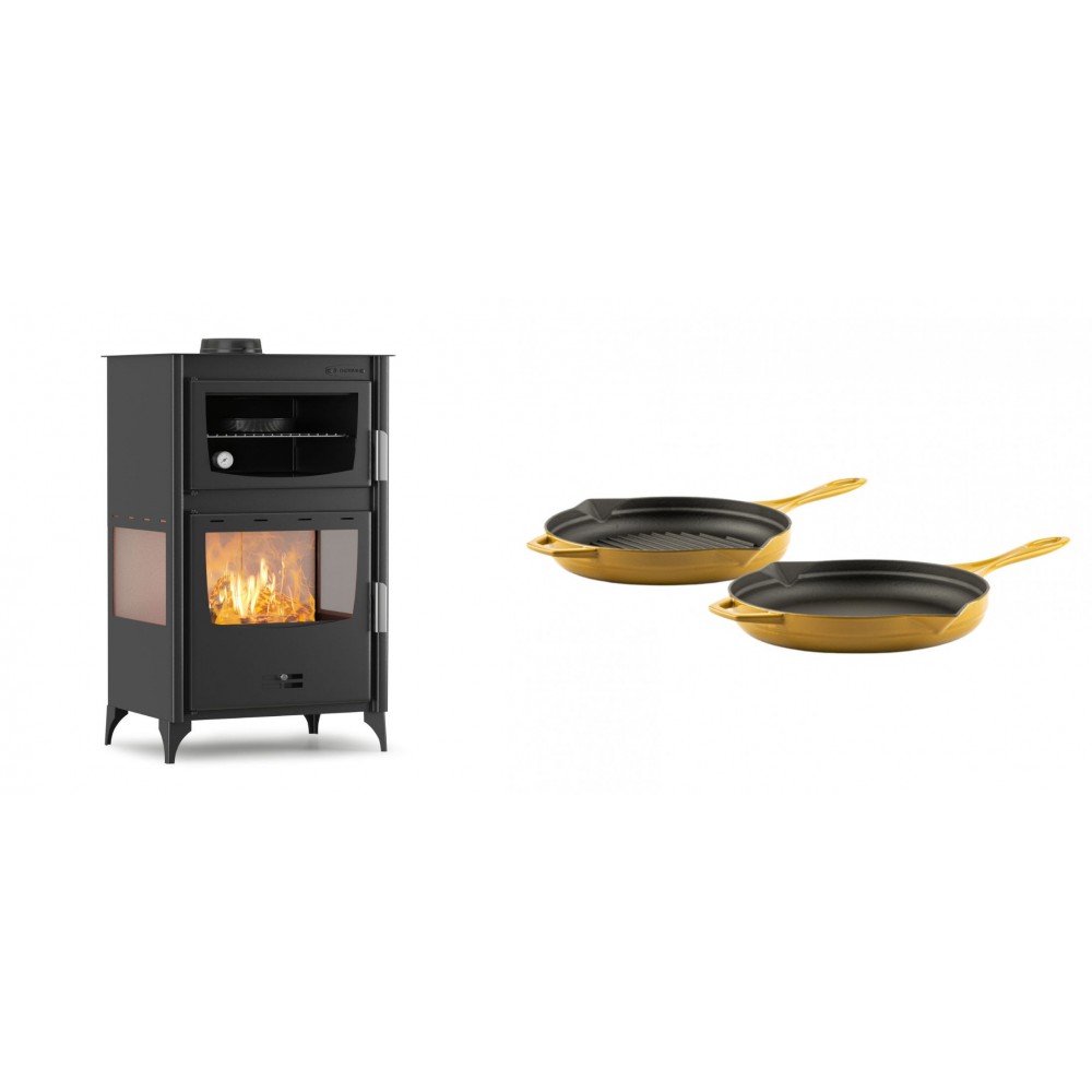 Set Kaminofen, Holzofen mit Backfach Velmora Fire ATS 90-30 3SIDE, 15.18kW + Gusseisen Topf Set aus 2 teilen Solagio, Dijon | Holzofen | Kaminofen |