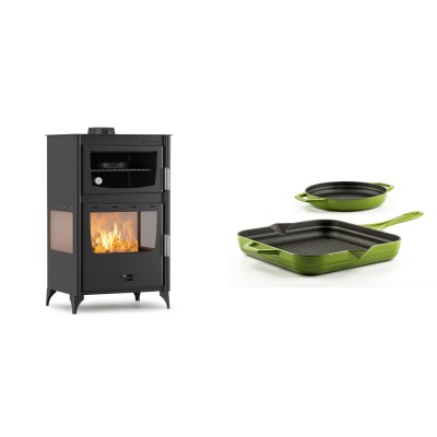 Set Kaminofen, Holzofen mit Backfach Velmora Fire ATS 90-30 3SIDE, 15.18kW + Gusseisen Topf Set aus 2 teilen Solagio, Bamboo - Kaminofen - Holzofen mit Backfach