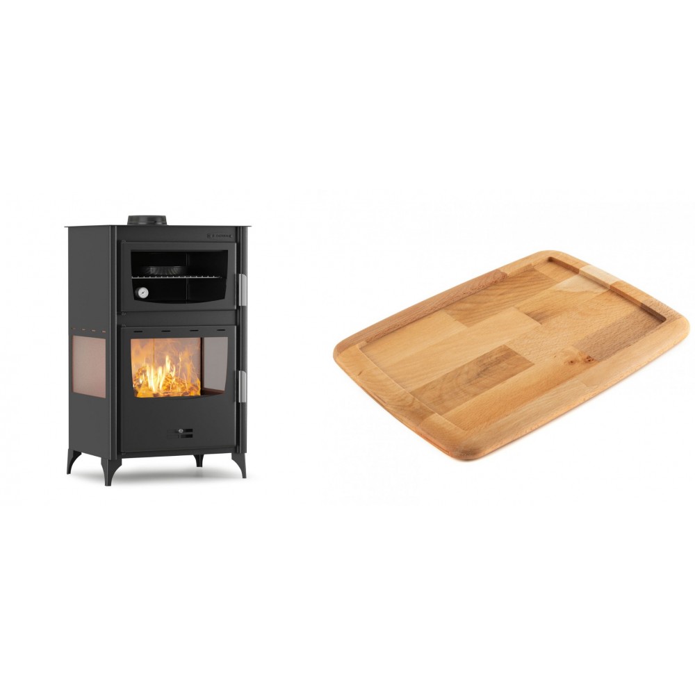 Set Kaminofen, Holzofen mit Backfach Velmora Fire ATS 90-30 3SIDE, 15.18kW + Holz untersetzer für gusseisenplatte Solagio HSST2131